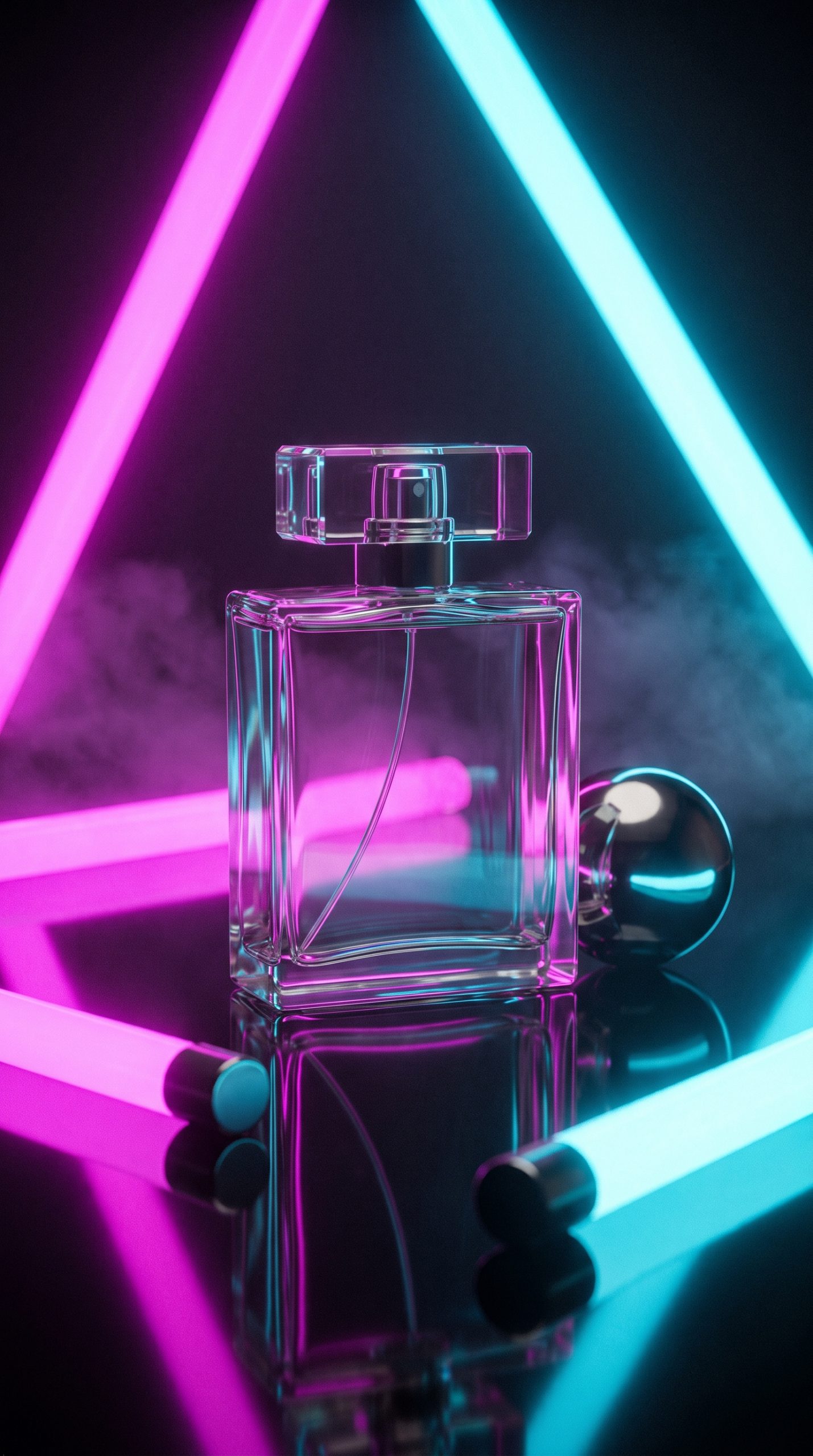 80s product effect perfume ad with neon lights