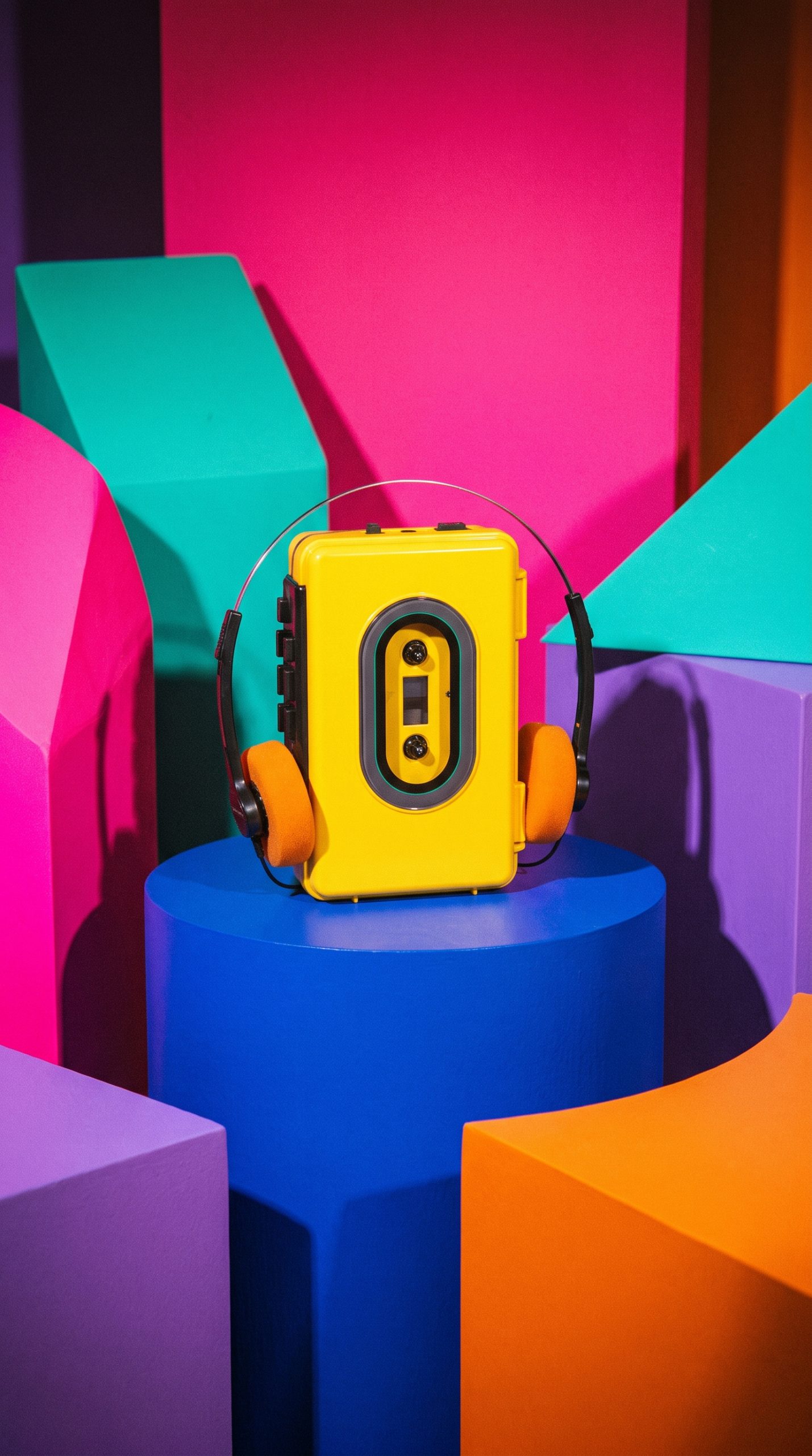80s product effect portable music player ad