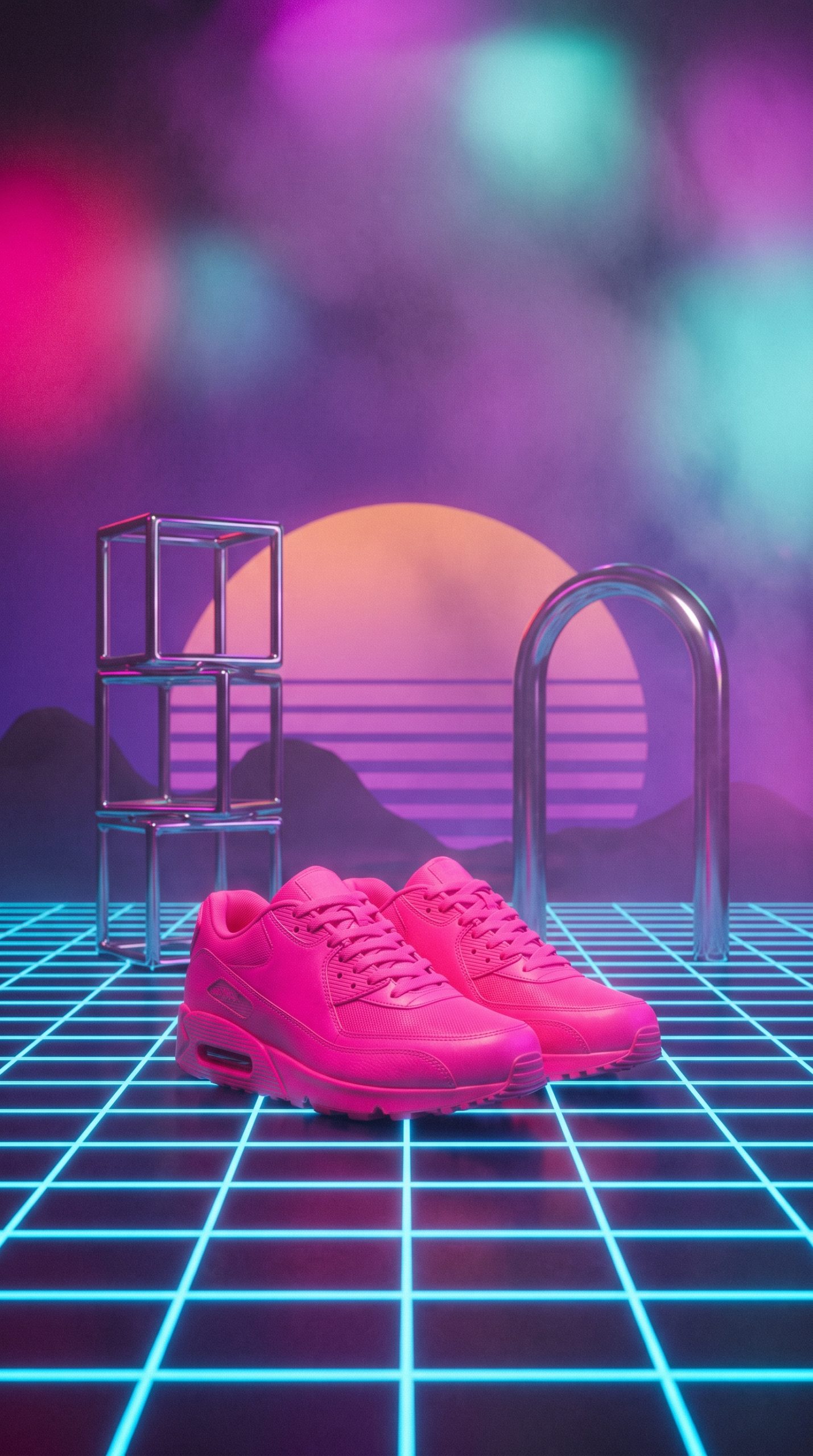80s product effect sneaker ad with neon grid
