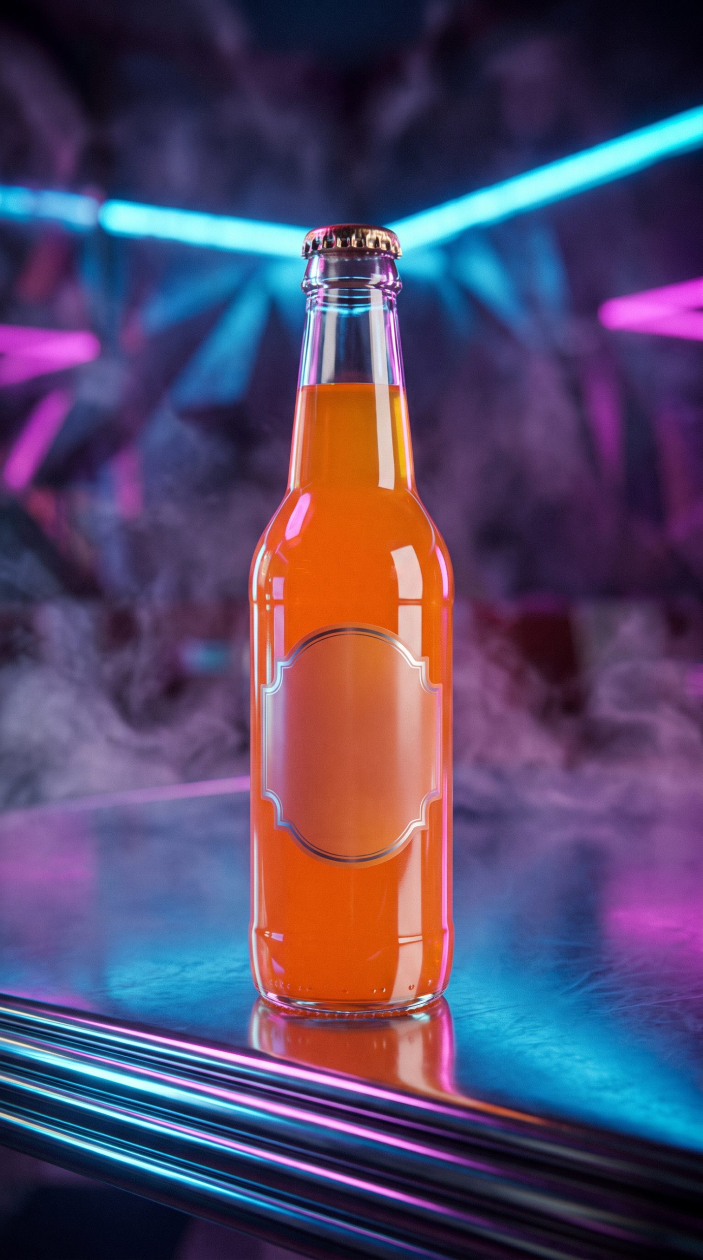 80s product effect soda bottle ad with chrome reflections