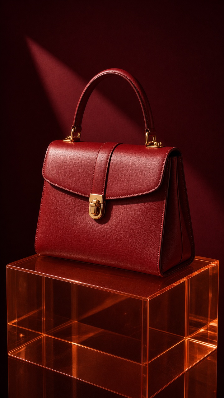 Amber pedestal product effect with a red handbag on a translucent riser