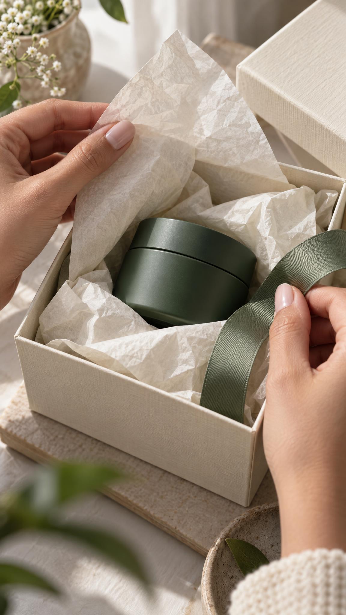 ASMR packing product effects showing tissue wrapping around a skincare jar