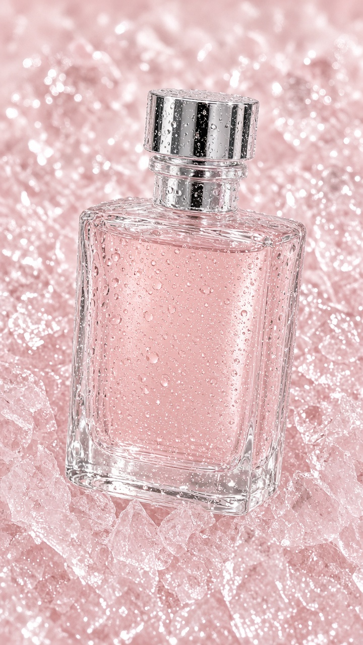 Perfume bottle in crushed ice product effect