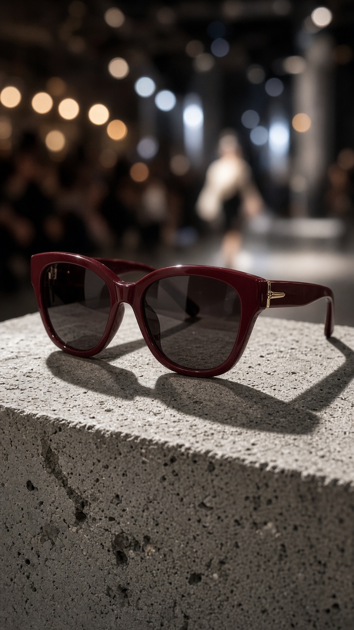 Editorial sunglasses product ad with runway lights