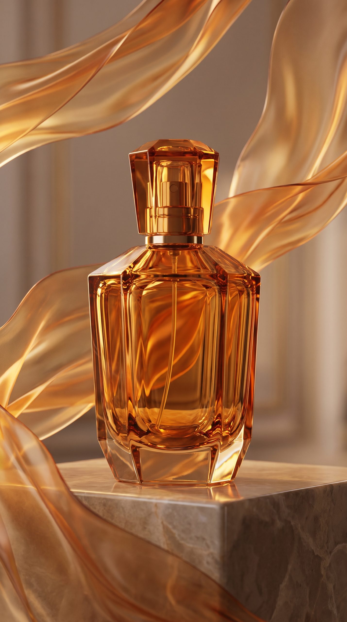 Floating fabric product effect for a fragrance bottle