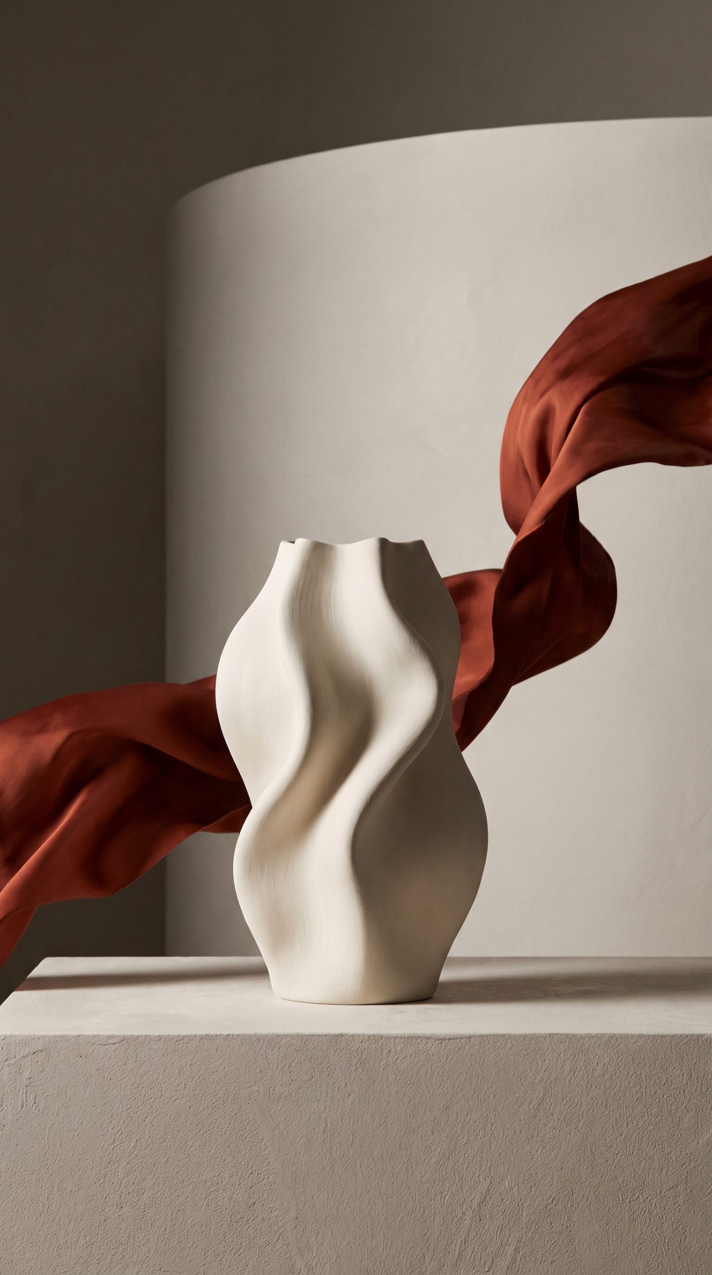 Floating fabric product effect around a homeware vase