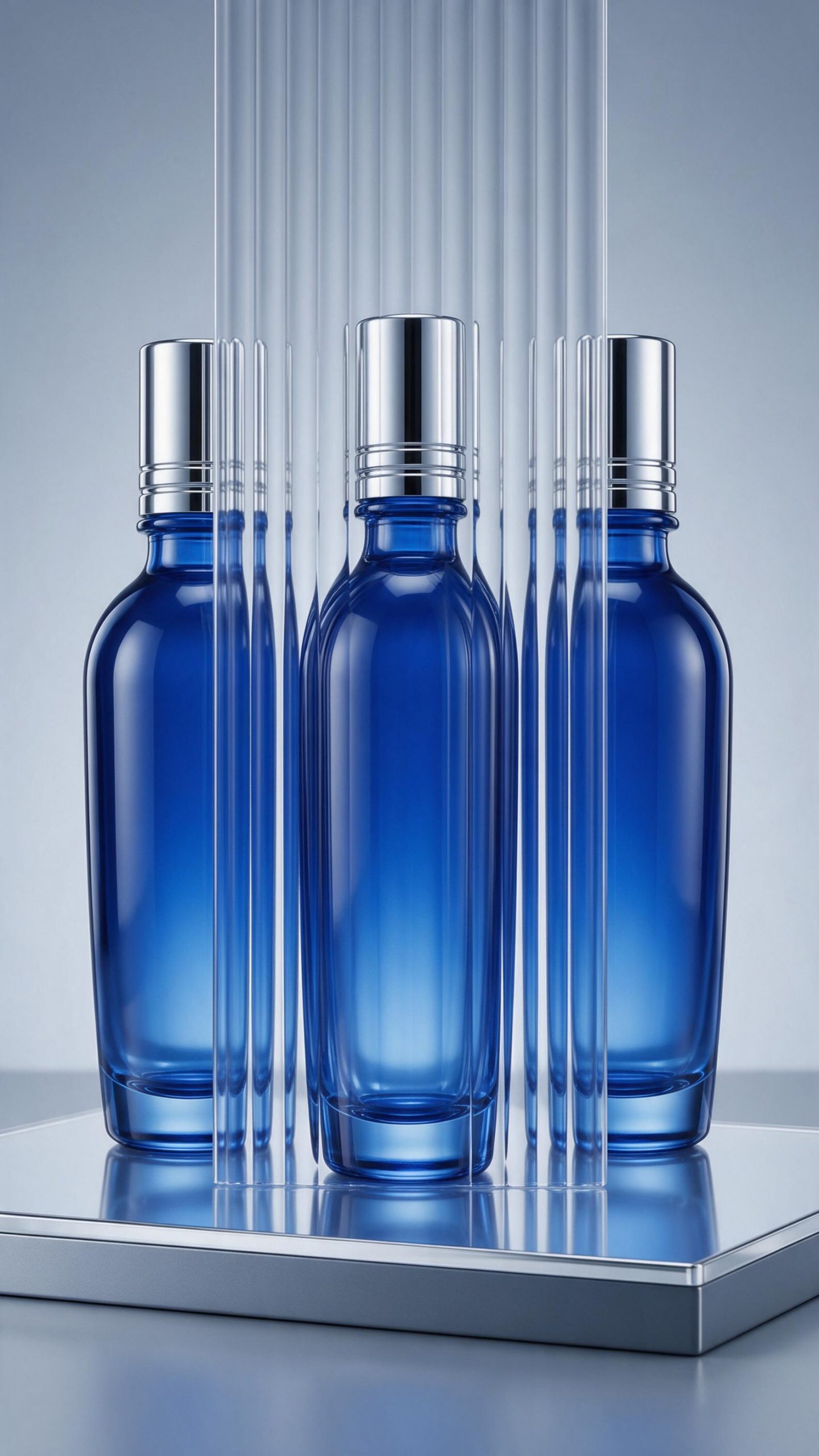 Lenticular product effect with cobalt skincare serum bottle