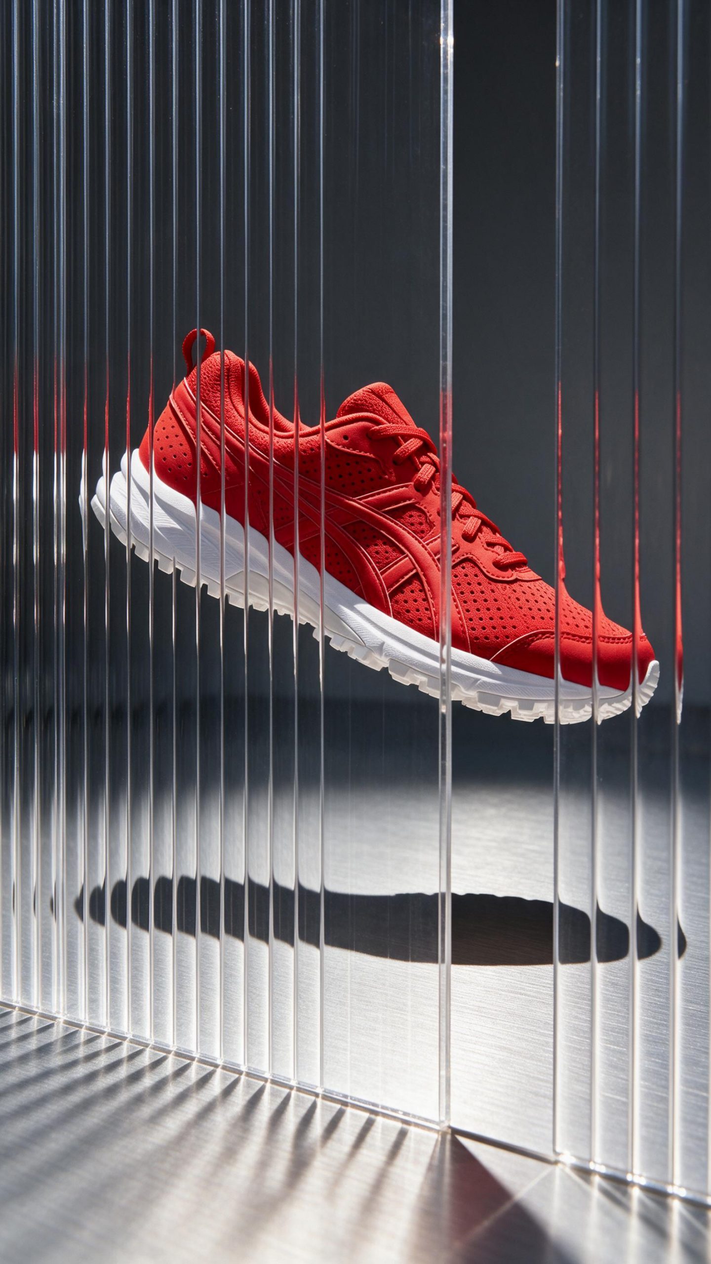 Lenticular product effect with red running shoe
