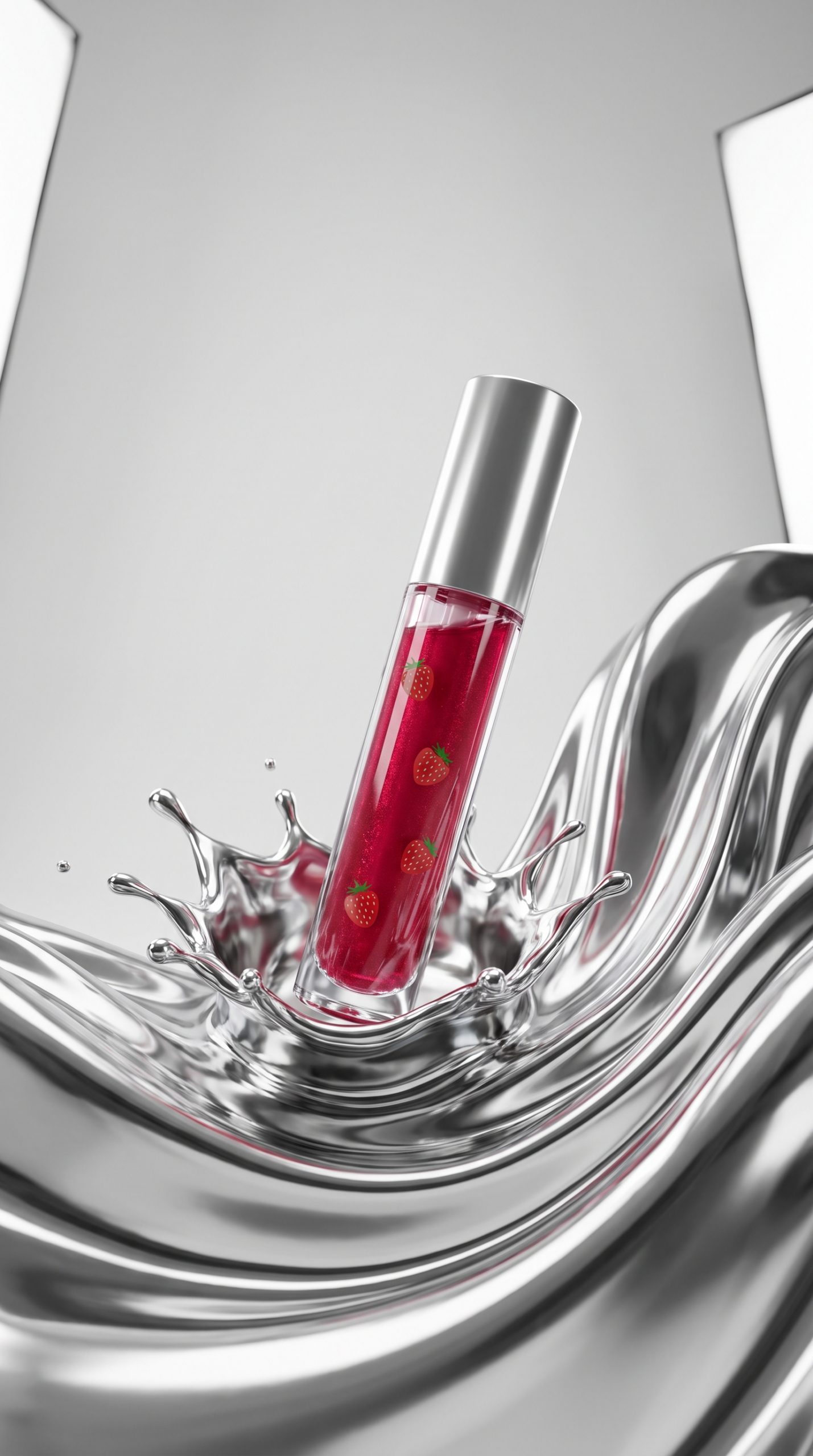 Liquid chrome product effect for a lip gloss tube