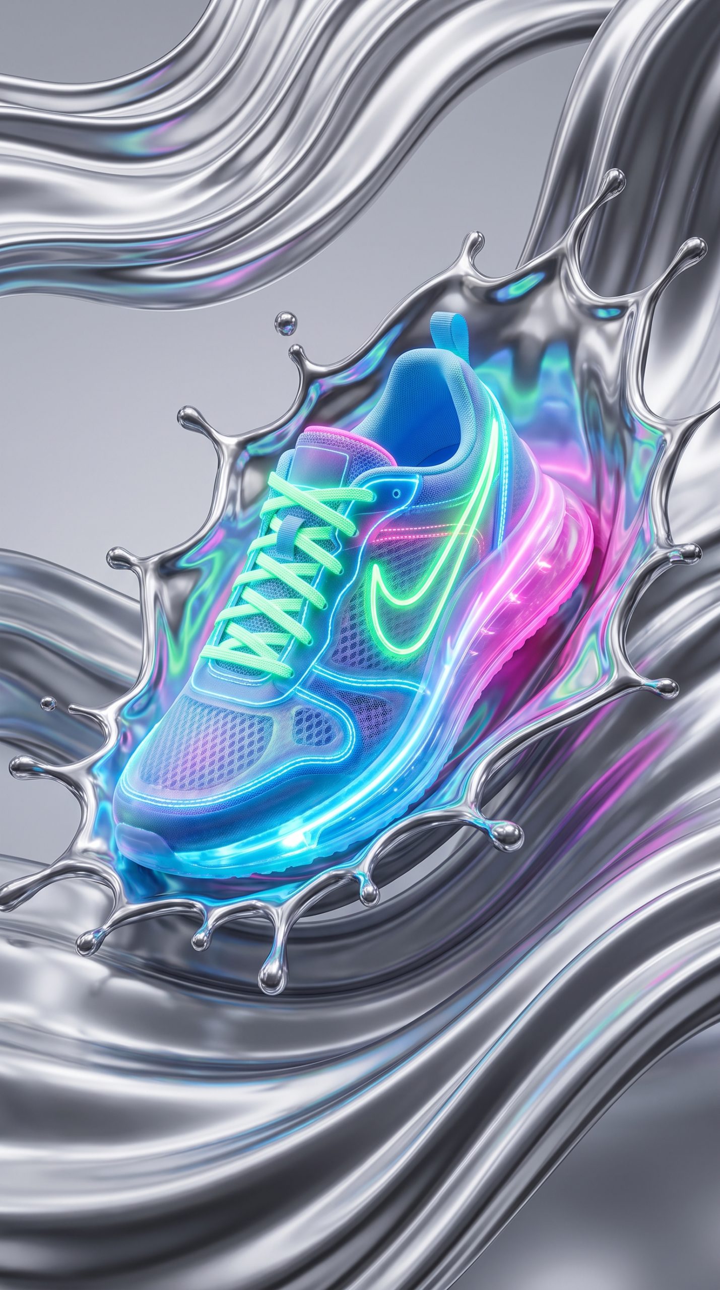 Liquid chrome product effect for a sneaker ad