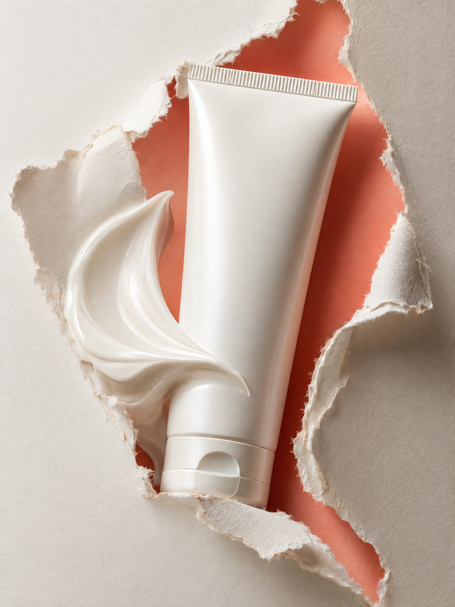 Paper tear product effect for a sunscreen tube