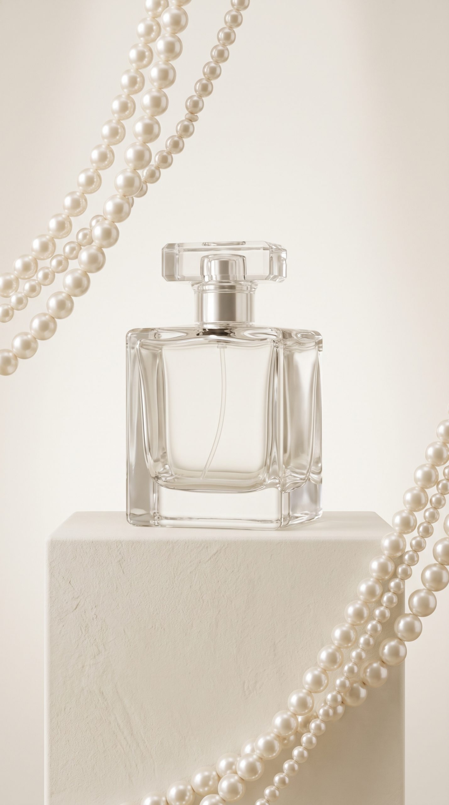 Pearl cascade product effect with an ivory fragrance bottle