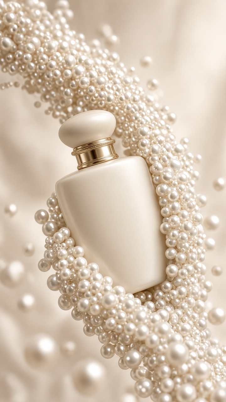 Beauty product with a cascading pearl effect