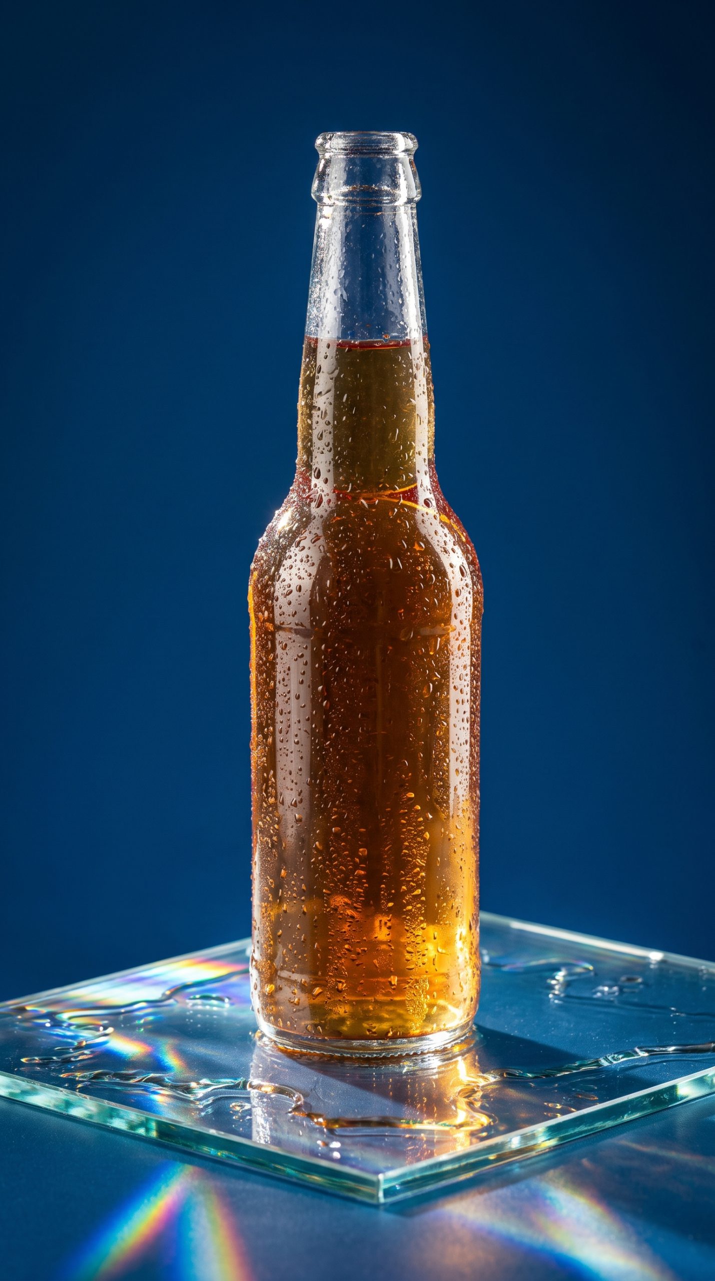Prism packshot effect amber beverage bottle ad