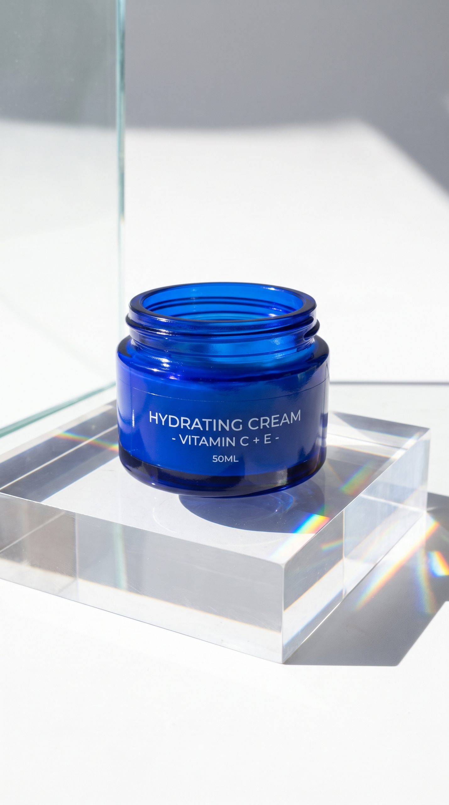 Prism packshot effect skincare jar product ad