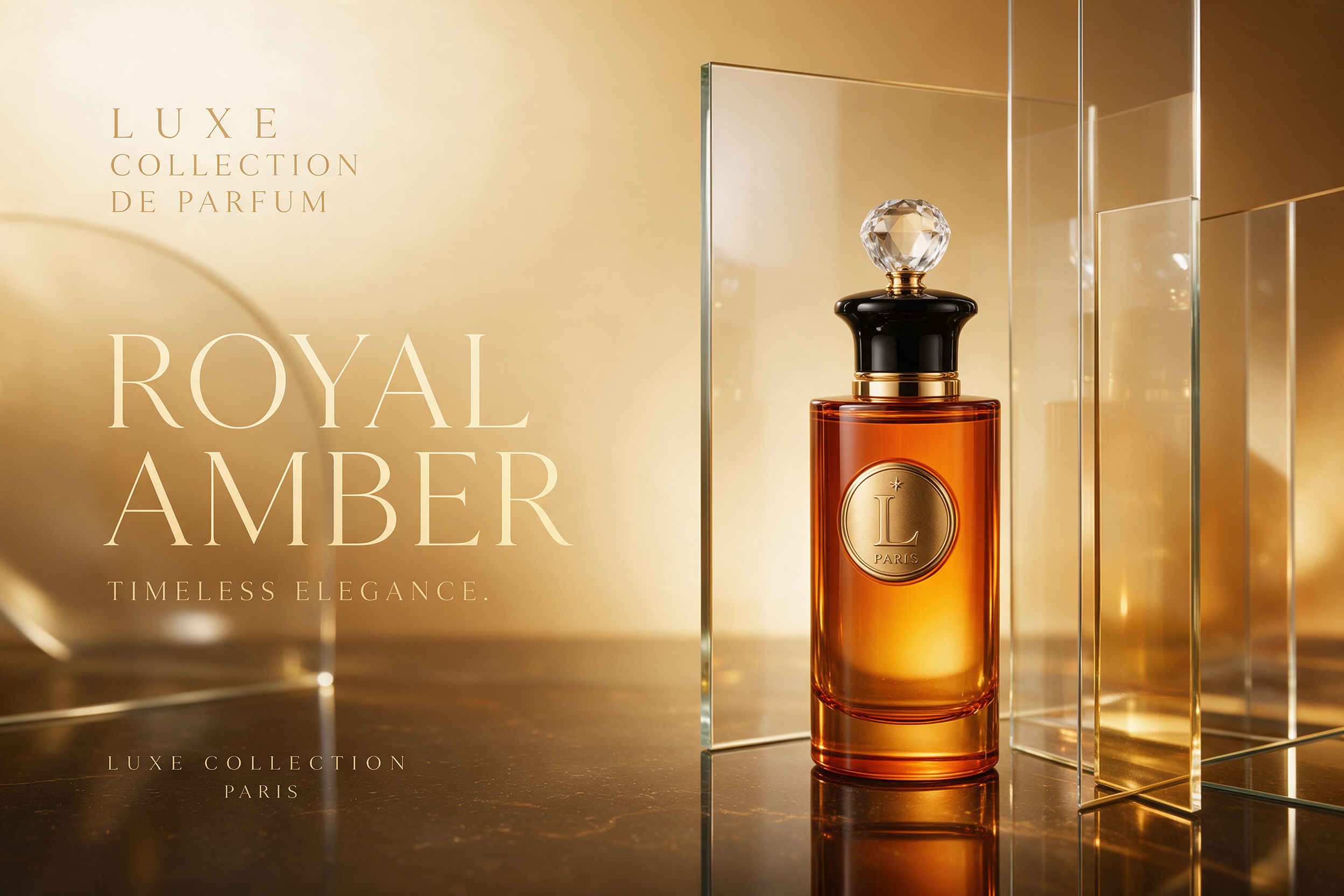 product poster effect perfume ad with amber light