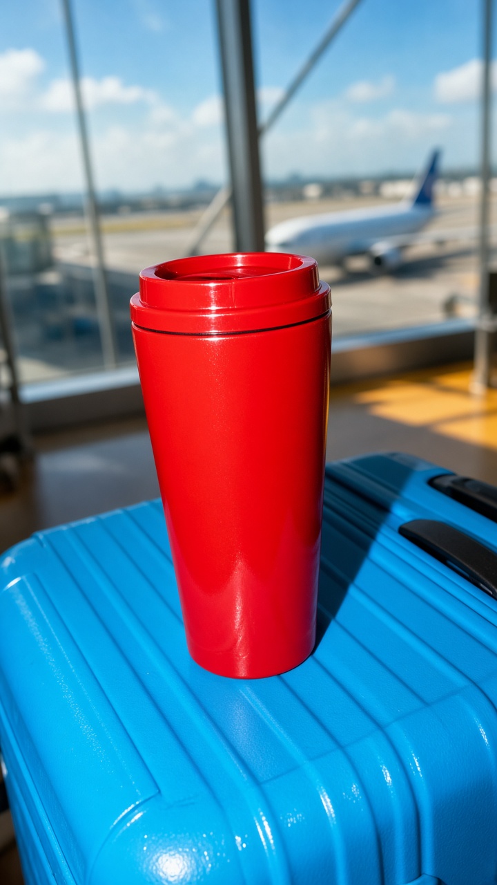 Travel day product effects with a tumbler in an airport creator ad