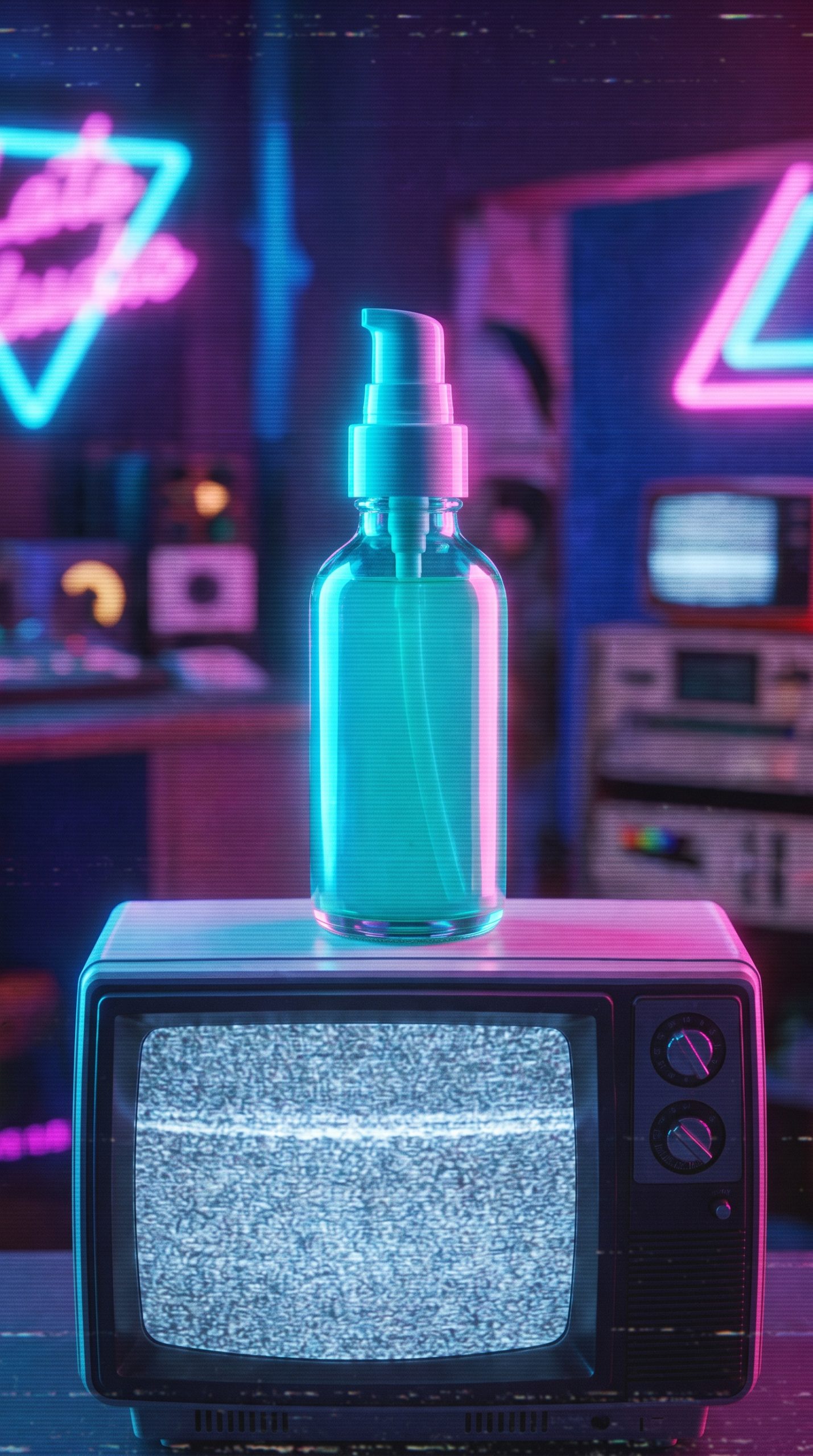 Retro VHS effect skincare product reveal