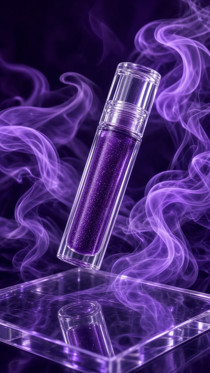 Smoke ribbon product effect around a lip gloss